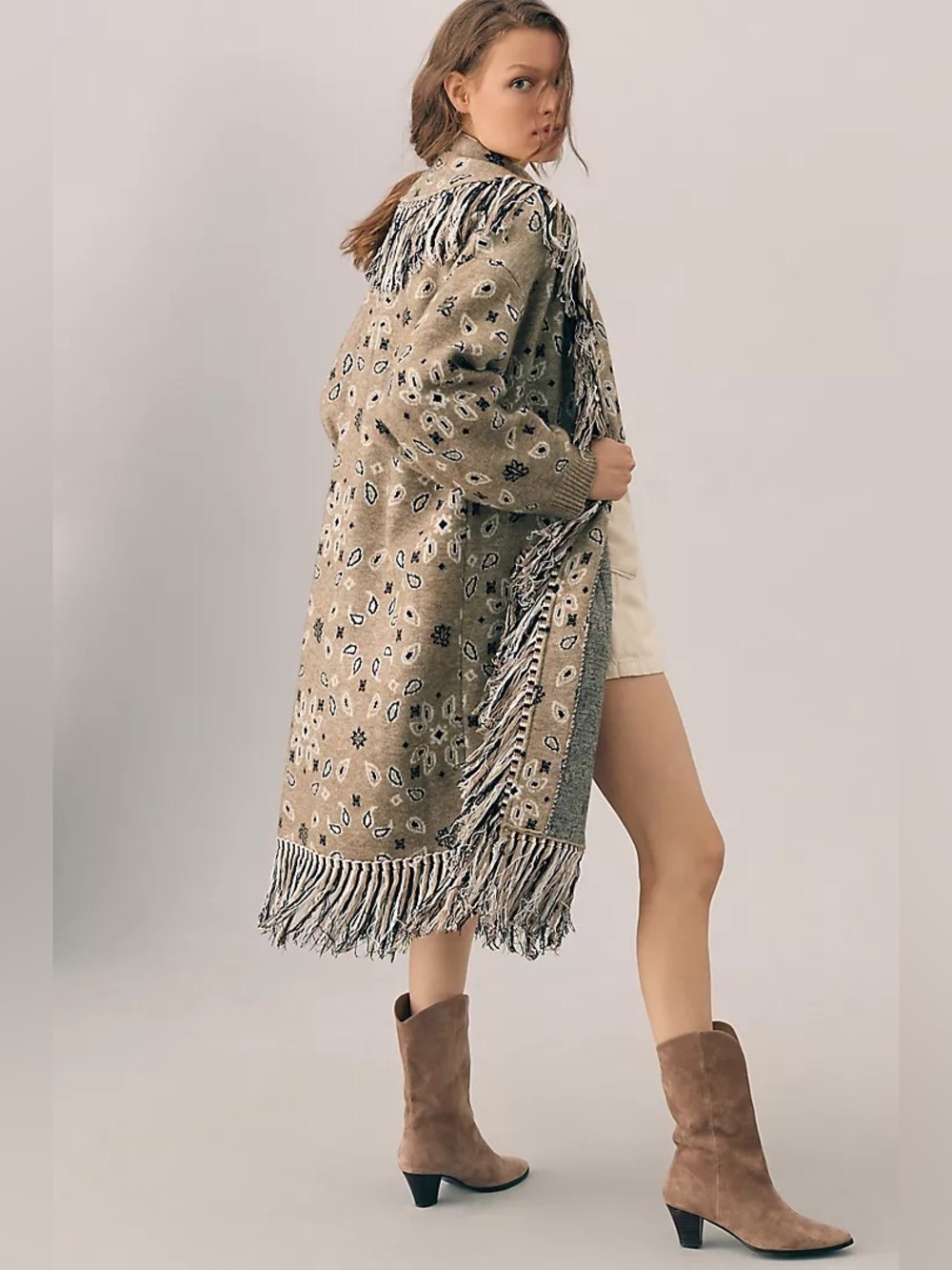 Anthropologie Bandana Fringed Duster Cardigan Sweater (One Size)
